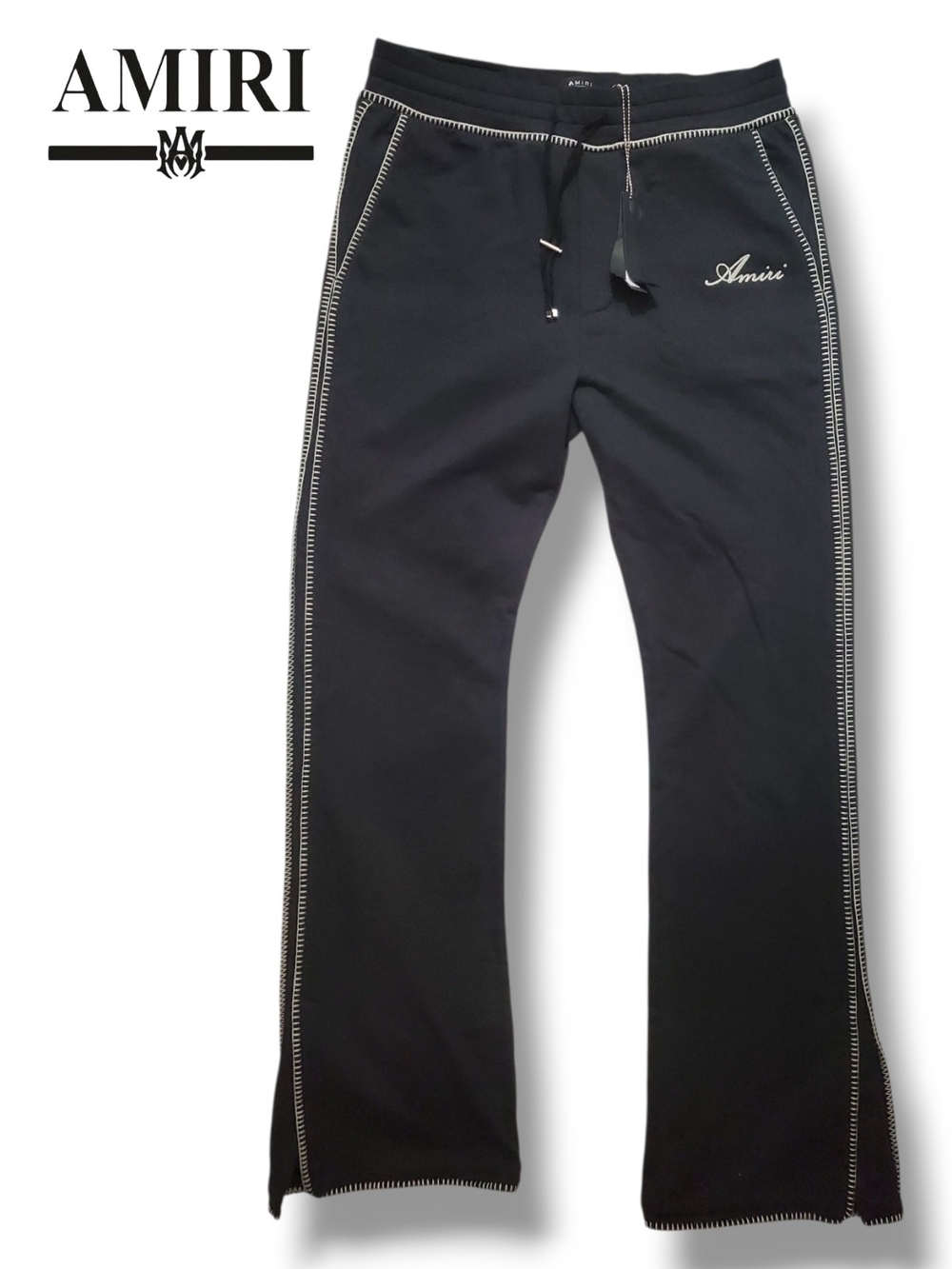 NWT AMIRI Stitch Flare Trouser Black Size XL SS22 Contrast Stitch Waist 36"